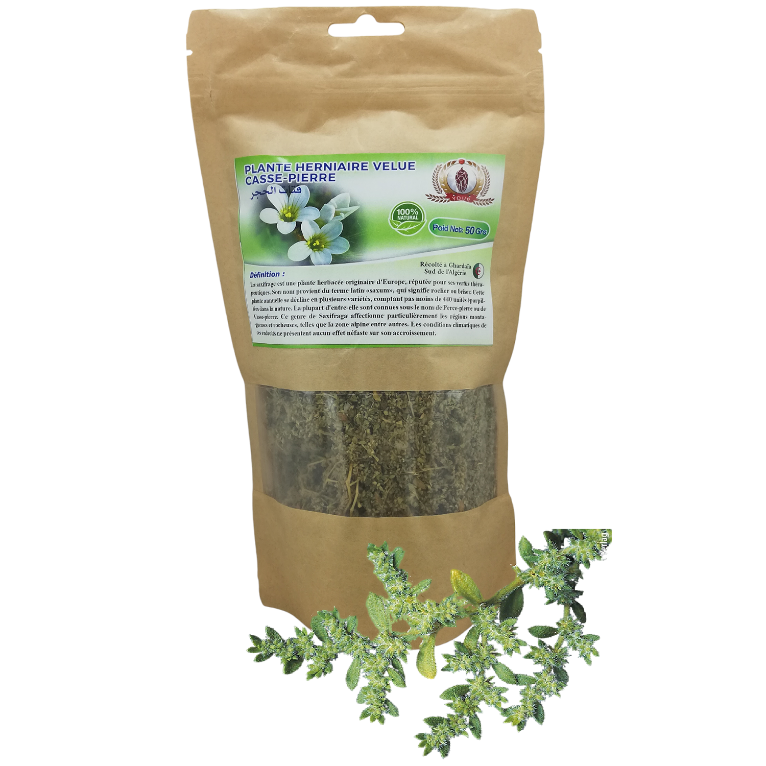 Plante Herniaire Velue - Casse-Pierre - Saxifrage Granulata - Récolté au Sud de l'Algérie - Sèche Sac 50 Gr