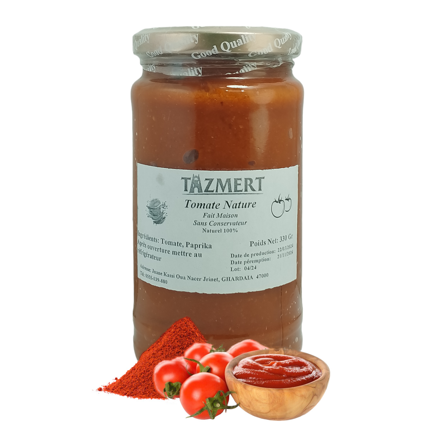 Tomate sauce nature avec Paprika fait maison 100% naturel et sans additifs 330 Gr