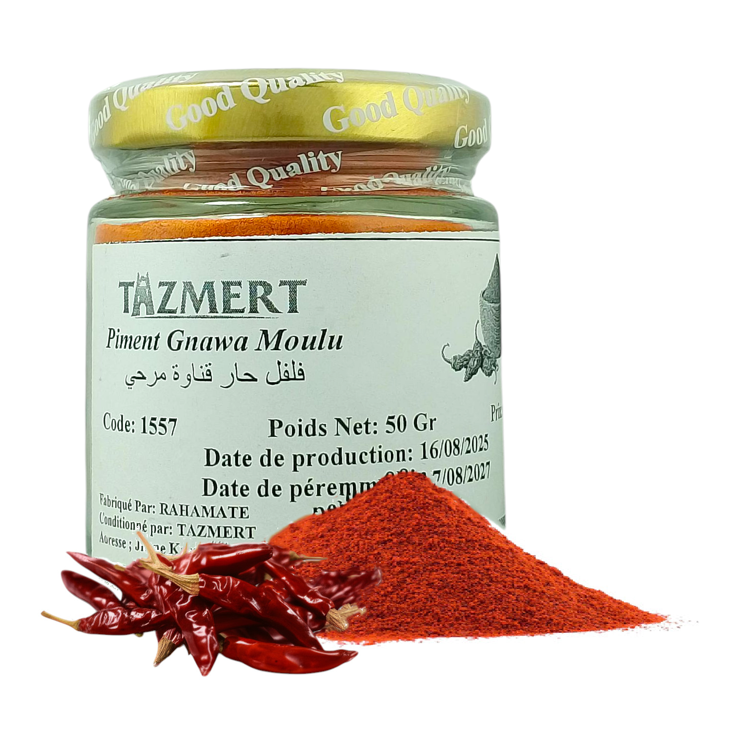 Poudre Piment de Gnawa naturelle et sans aucun additifs pot de 50 Gr
