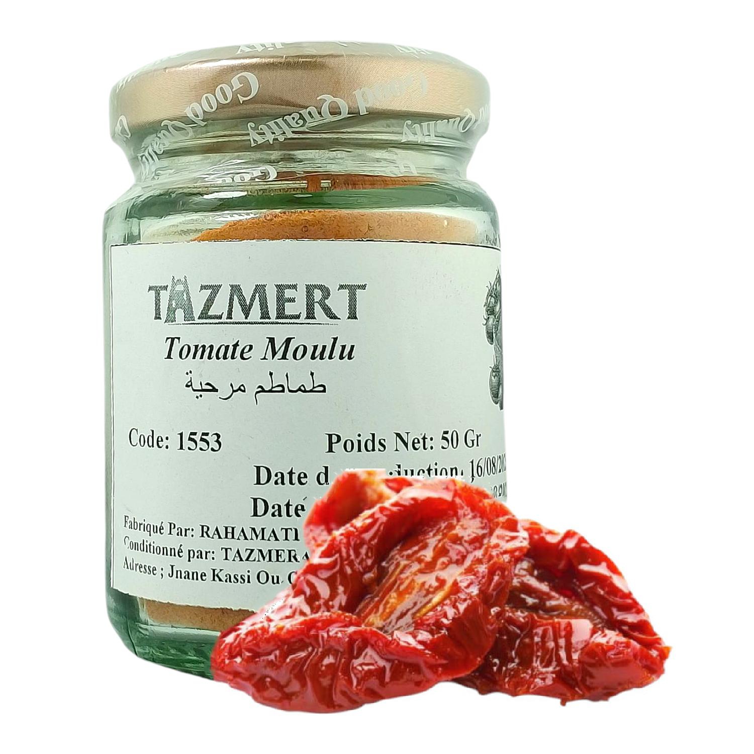 Poudre de tomate séché - un concentré de saveur et de couleur - naturelle et sans aucun additifs pot de 50 Gr